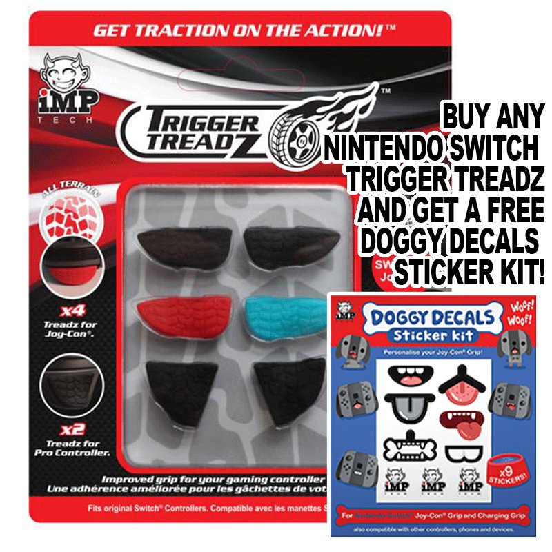 TriggerTreadz's tweet photo. Buy any Nintendo Switch Trigger Treadz pack and get a FREE Doggy Decals Sticker Kit! #free #triggertreadz #Switch https://t.co/giw6HSzhcQ https://t.co/26SoKdnNIC