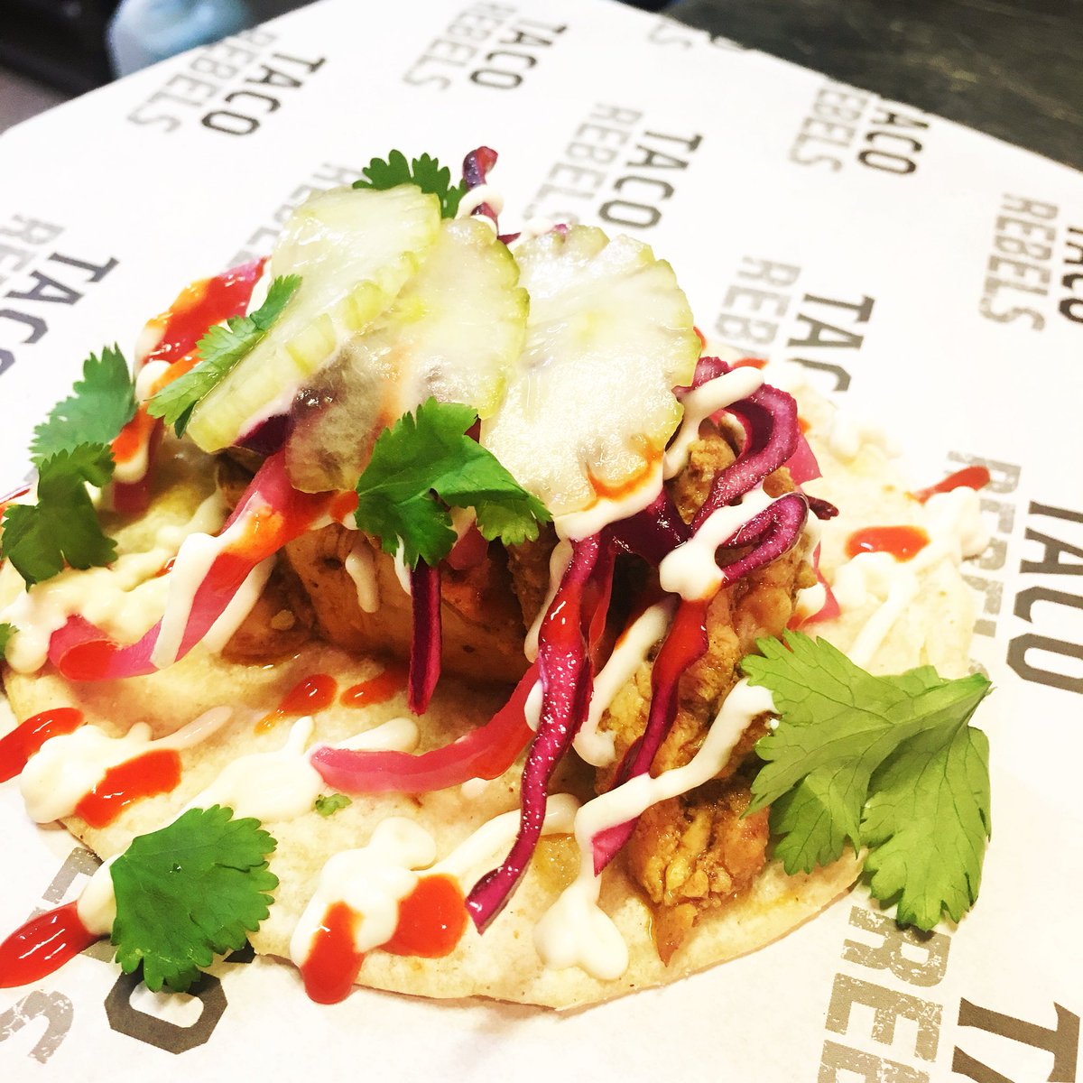 Chicky Shawarma is absolutely boss! Chicken thigh marinated for 24hrs in spicy rub, ginger, lemon juice and garlic. Pickles &amp; tahini crema.