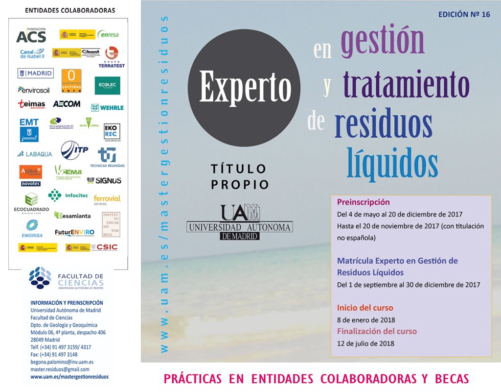 ecocampusUAM's tweet photo. ¡ Hasta el 20 de diciembre continúa abierto  el plazo para inscribirse en el Curso de Experto en Gestión y Tratamiento de Residuos Líquidos! https://t.co/lbNcaHi0j7