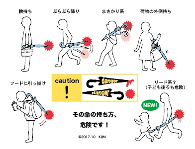 あなたはどんな持ち方？先端恐怖症気味が描いた危険な傘の持ち方が話題に！！