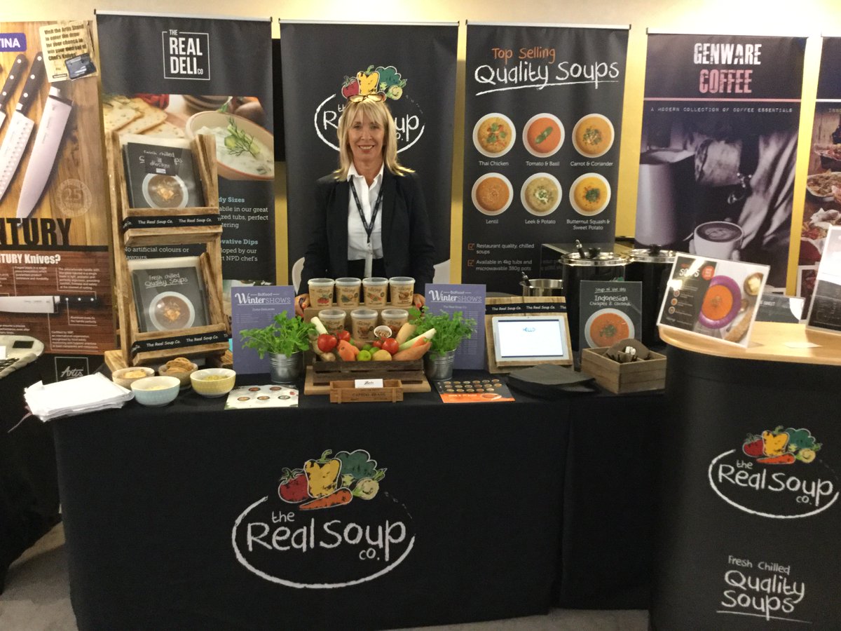 RealSoupCo's tweet photo. Smiling faces on stand @BidfoodUK Battersea Winter Show! Come and see us for a taste of #realsoup #BidfoodShows https://t.co/nJ0ktFstzl