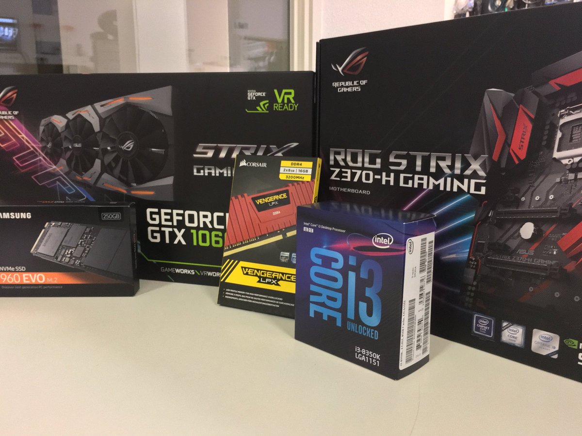 b00bytrap112's tweet image. Just arrived. Intel’s new #coffeelake CPU with an ASUS Z370 #Strix and 1060 GPU. Video coming up..