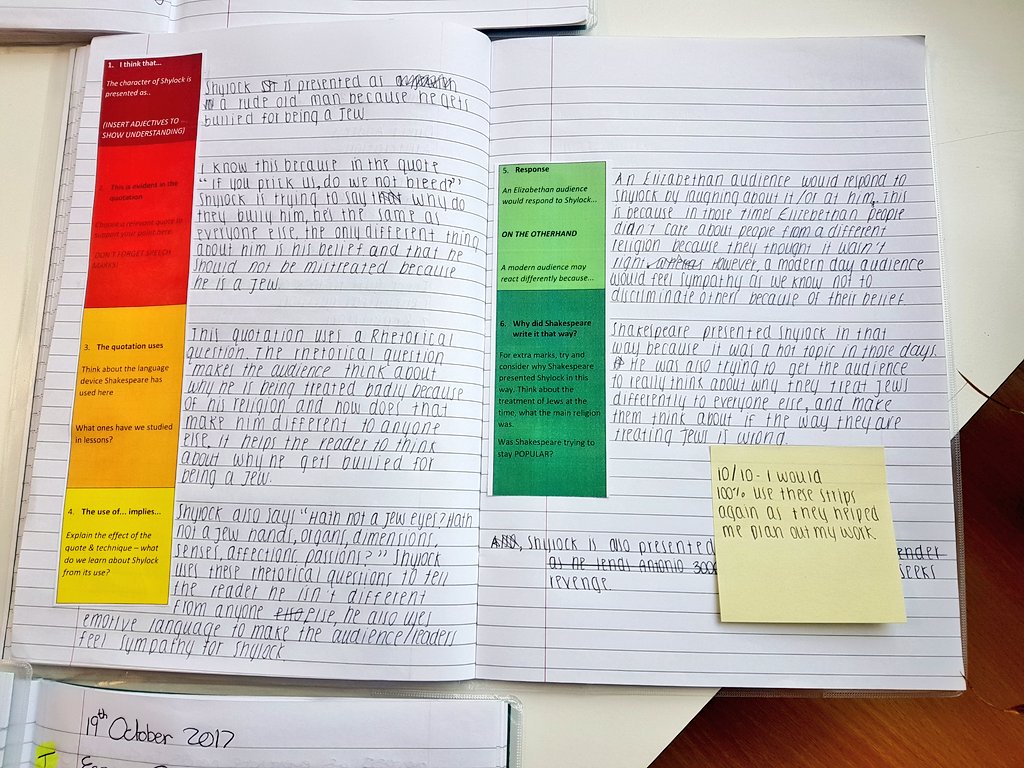 mrsnook6's tweet photo. Adapted #structurestrips for #themerchantofvenice analysis with 11B3. They worked a TREAT and students really rated them! 😁 @Team_English1 https://t.co/5xr2GLT6Hd