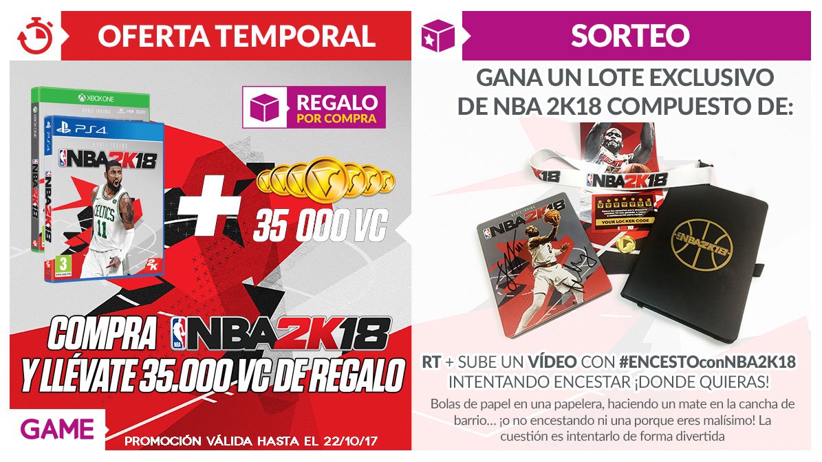 VideojuegosGAME's tweet photo. #SORTEO
Márcate (o no) una canasta 🏀 con #EncestoConNBA2K18 ¡y gana este espectacular-exclusivo-LOTE-de-merchan! 

https://t.co/0qbq9nqzcT https://t.co/aYON6G54ro