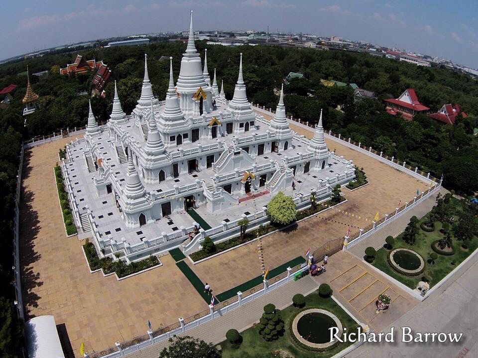 Drone photo of the 13-spire Chedi at Wat Asokaram (วัดอโศการาม) Samut Prakan, containing relics of the Buddha #Thailand