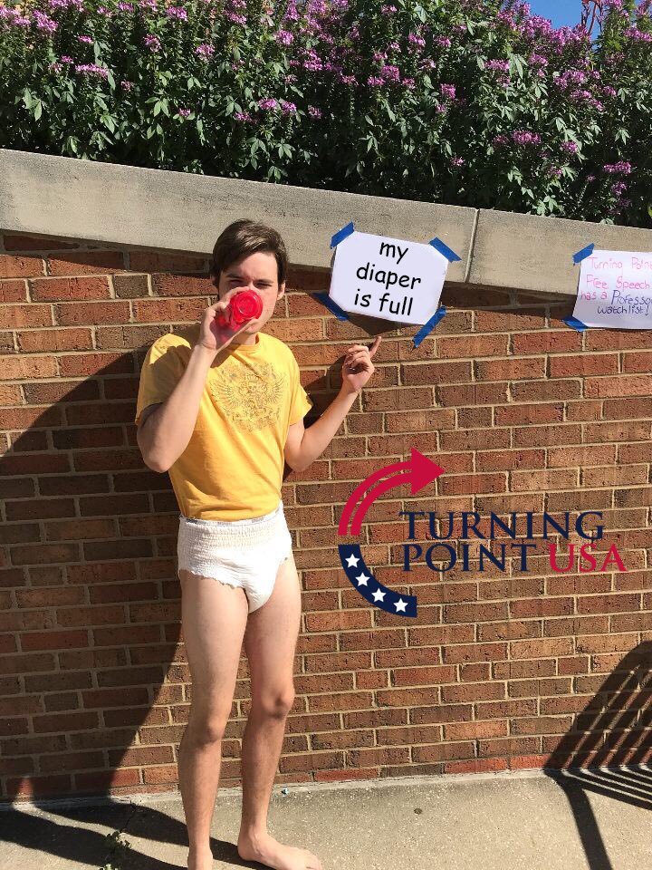Funny: Turning Point USA Activists Wear Diapers to Protest Safe Space Culture DMg01kKXkAAa7JH