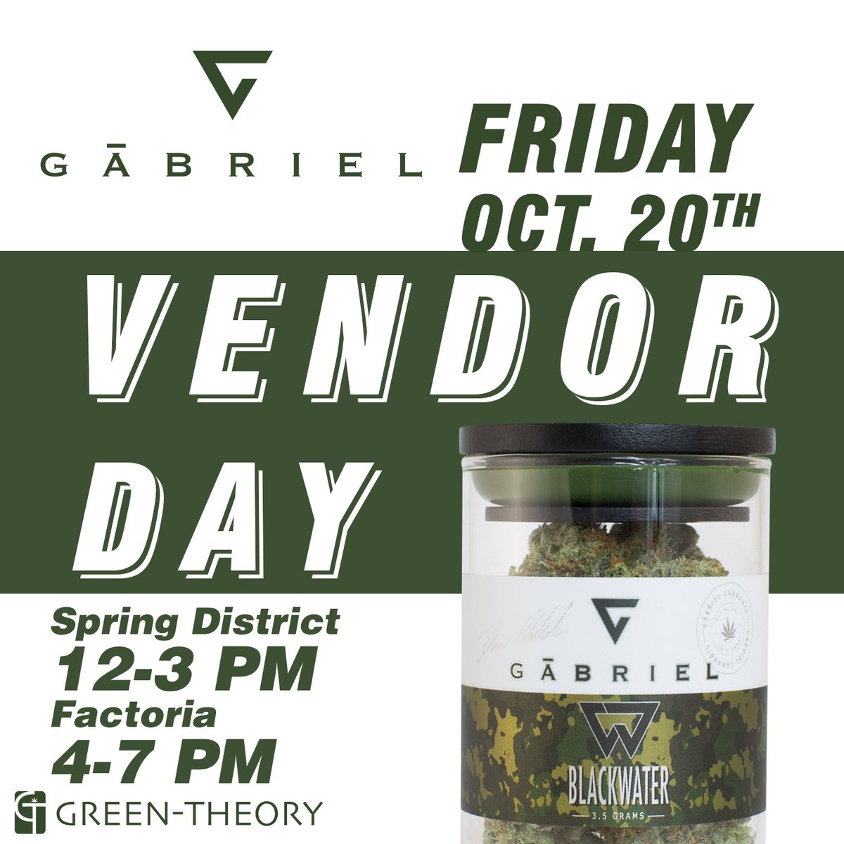 green_theory502's tweet photo. Tomorrow @gabrielcanna products will be 20% off! They will be paying a visit to BOTH our locations!
#FirstClassCannabis #Gabriel #Marijuana https://t.co/X4AcBzgViN