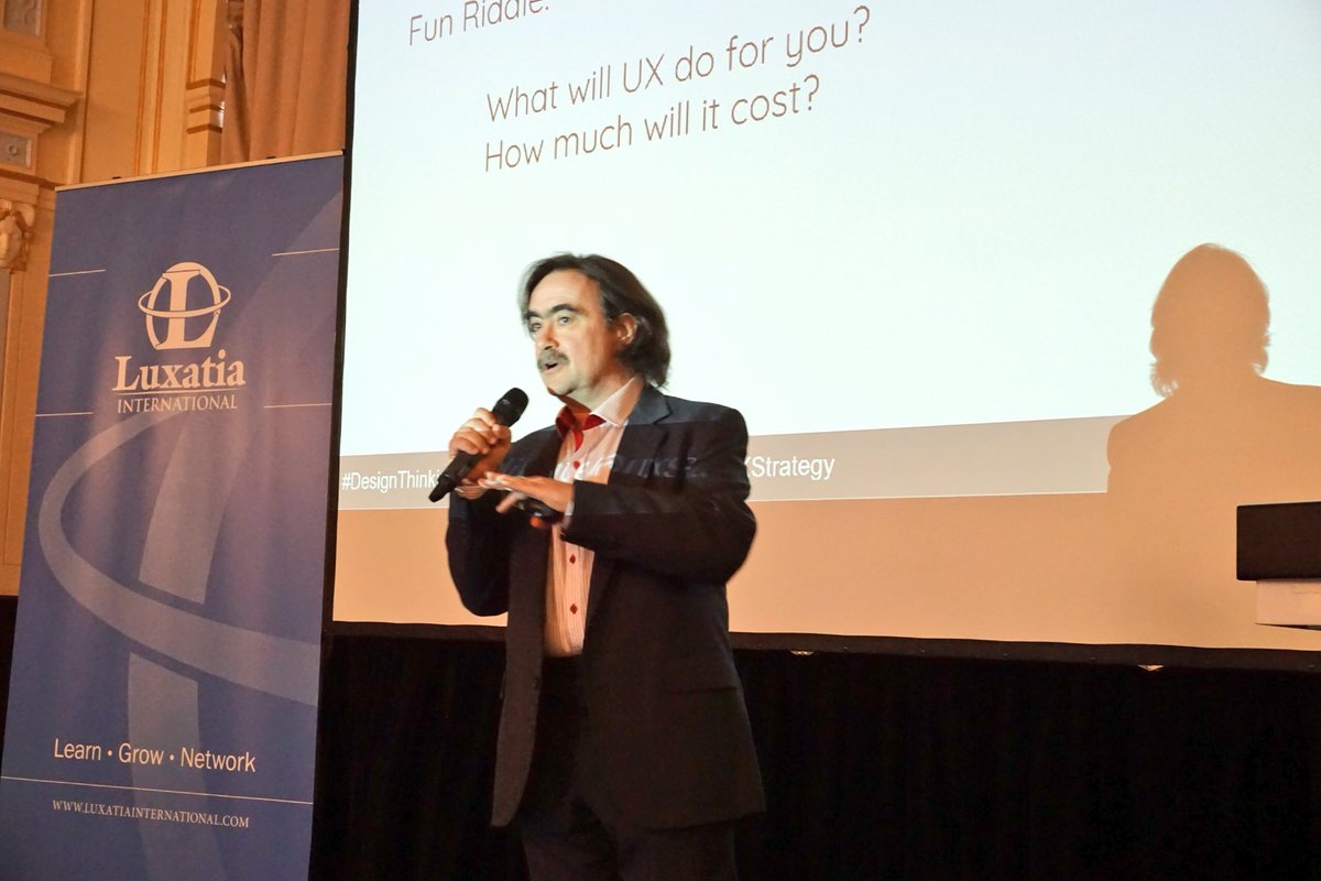 Luxatia_intl's tweet photo. Chair, @nbpage giving a presentation about- experience is the emotional sum of interactions w/ an organization or brand #DesignThinking2017 https://t.co/LiYKNYKXLK