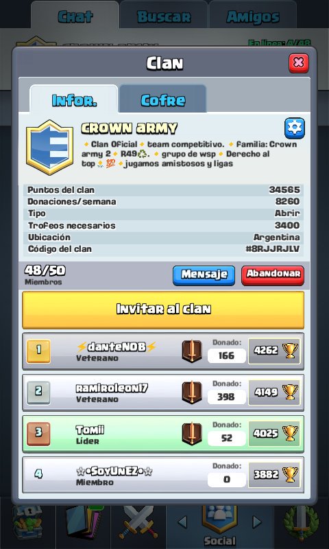 🔶Crown Army🔶

🔸team competitivo 

🔸buscamos jugadores(+3500)

🔸jugamos amistosos y ligas

🔸pruebas para entrar al team