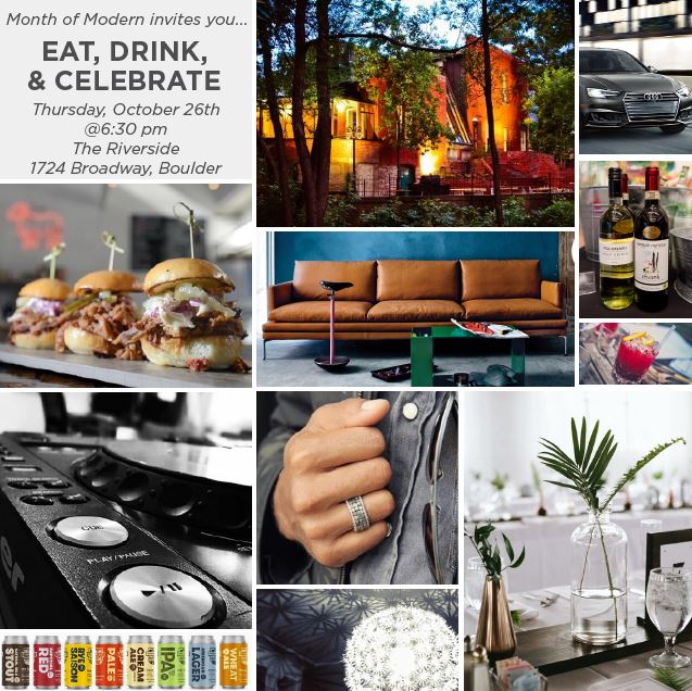 AudiFlatirons's tweet photo. Celebrate #MonthofModern at @BldrRiverside Oct 26th! Socialize with Boulder's #design community. Tix: https://t.co/n0Y25Md4MS #DesignParty https://t.co/yzRX1CWEjz