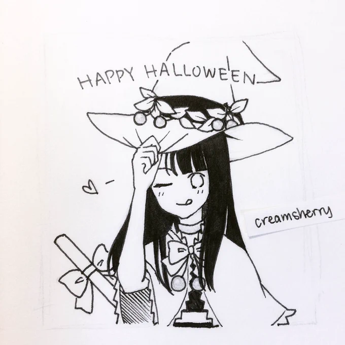 #inktober day 19: Chie (Cherry-chan)'s halloween costume! ?Tomorrow we'll see what Cream-chan is wearing :'D自作キャラクターのチエ(チェリーちゃん)のハロウィン仮装? 