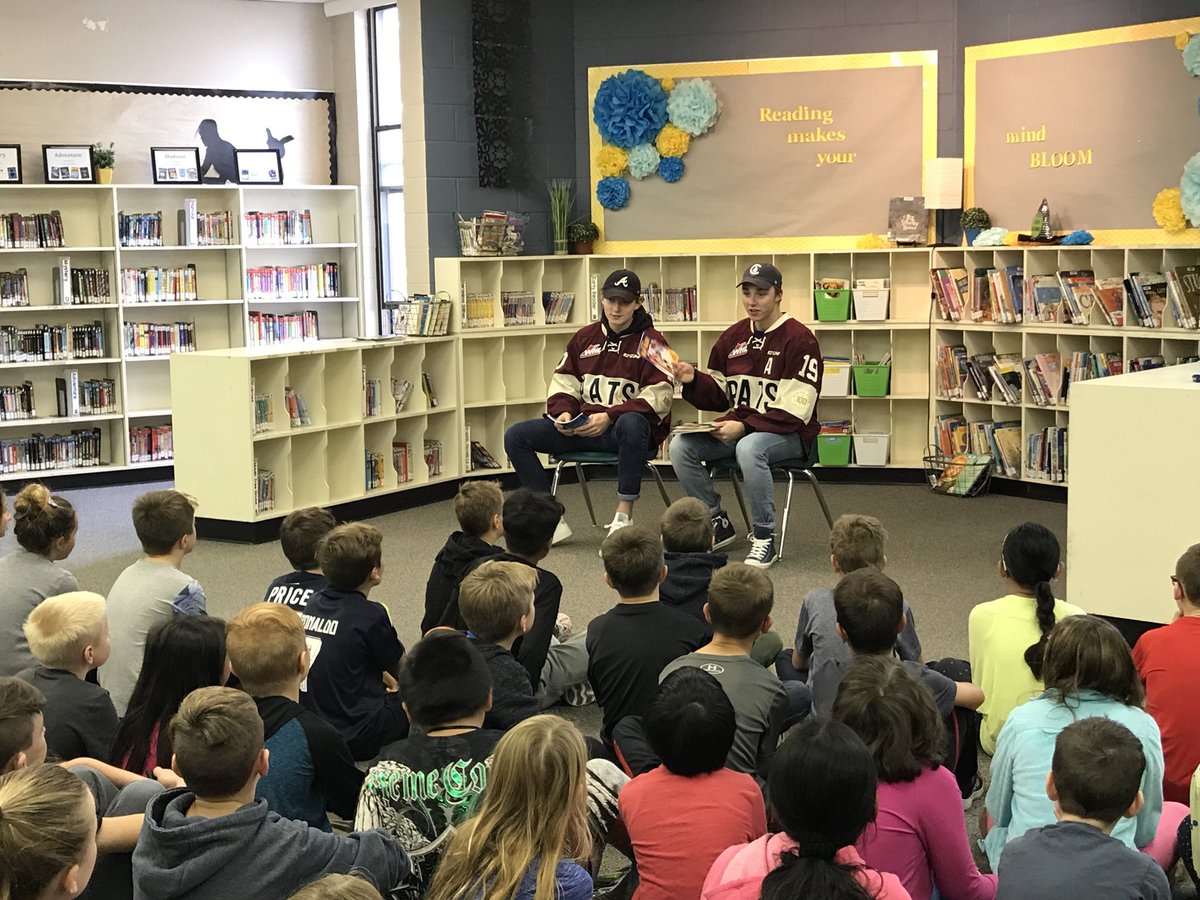 WHLPats's tweet photo. Jake Leschyshyn, Jonathan Smart, Tyler Brown &amp; Dawson Davidson at St. Bernadette School this morning for Education Week!

#JoinTheRegiment https://t.co/5IRJEGtNej