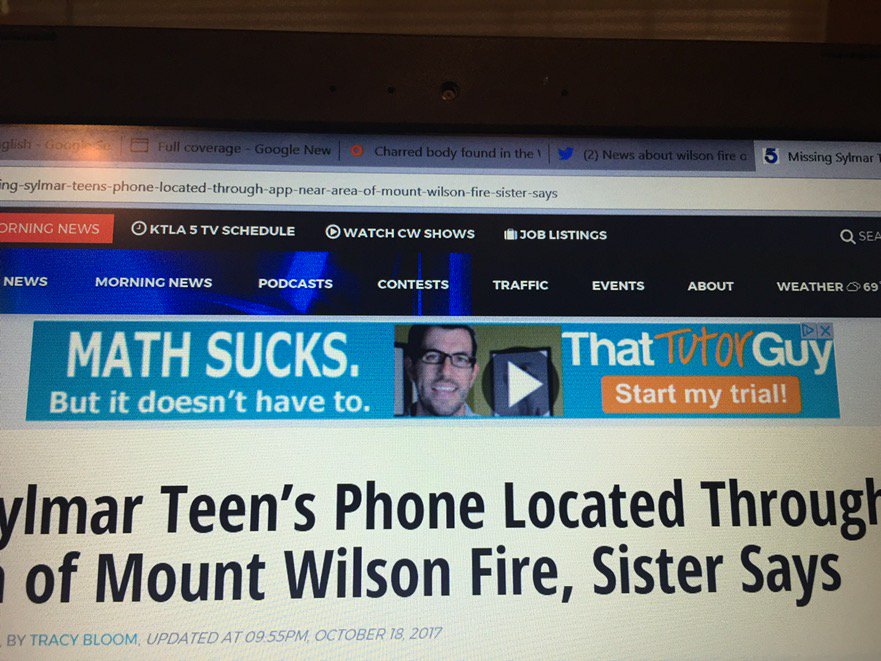 KRaid4's tweet photo. @ktla this banner ad is horrible. We shouldn't be telling kids or their parents "math sucks." https://t.co/tEABl8TRK0