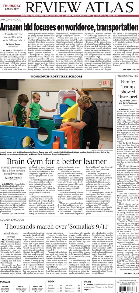 Check out the front page of the Review Atlas! Our own Lincoln Early Childhood School's 'Brain Gym' led by Mr. Johnson #TitanNation