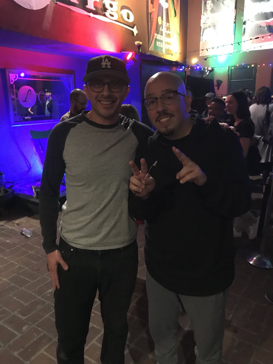 HagsST's tweet photo. This is actually me wearing @SheaSerrano face and him wearing mine. #faceoff2017. Awesome show last night! https://t.co/T51JBJMF4g