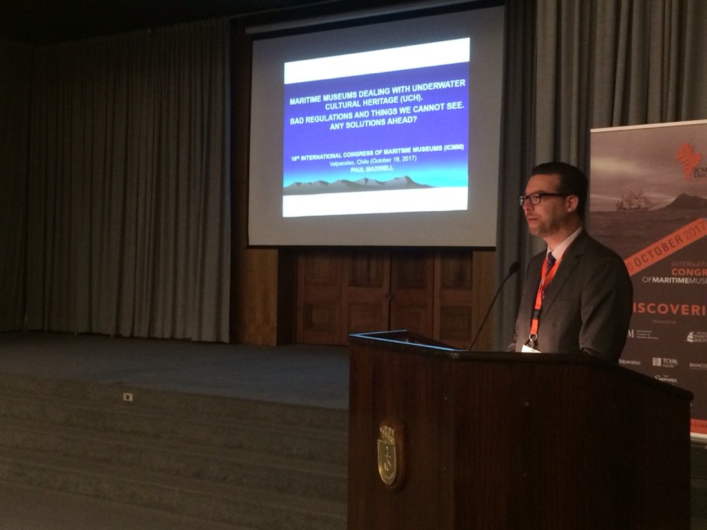 ARQMAR_org's tweet photo. @pmaxwellhunter d @ARQMAR_org presenta sobre Patrimonio Cultural Subacuático #PCS #Chile #ICMM2017 @MARITIMEMUSEUMS https://t.co/CppOWylpZT
