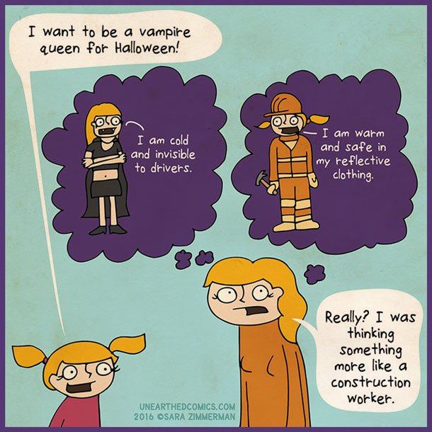 UnearthedComics's tweet photo. “No. We’re going with bright colors + warm clothes so Mommy can ease her anxiety.”
10 #Parenting #Halloween #Comics https://t.co/v7kfWxqjia) https://t.co/0eXm3HPVJj