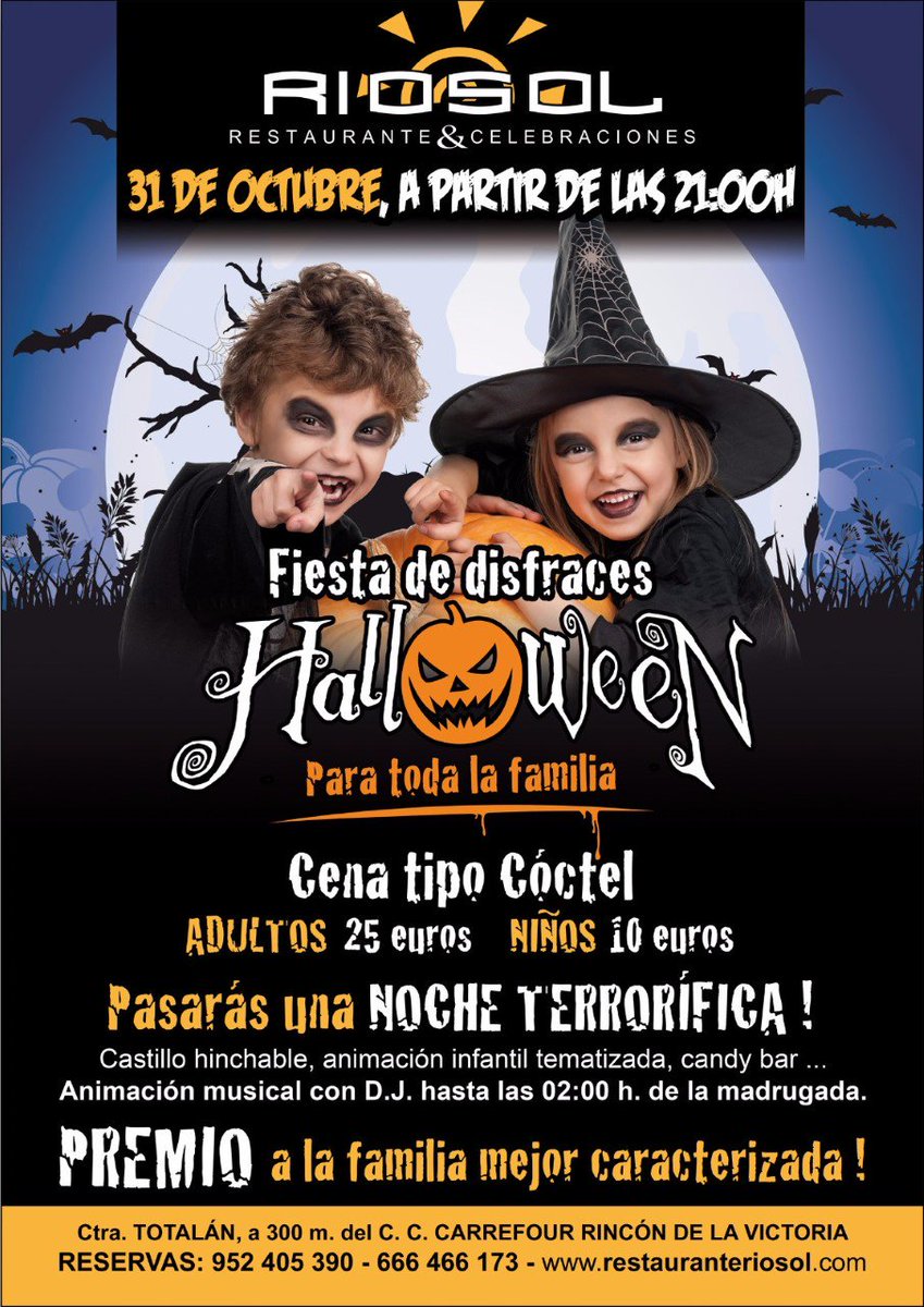 No lo pienses mas y ven con tus peques a la terrorifica fiesta de Halloween que vamos a preparar en Riosol