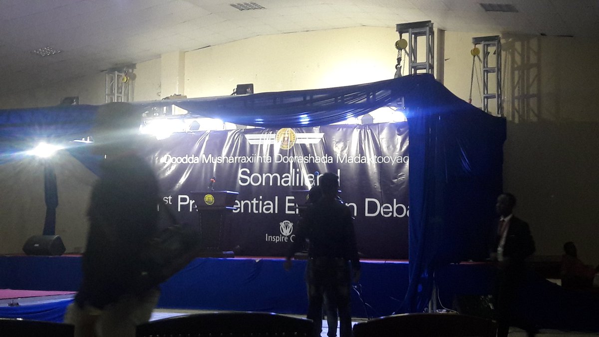 tirsity's tweet photo. All in place! @Somaliland first ever presidential debate @InspireGroupAF watch it LIVE on #SLNTV #HCTV @afronomadk @Rooble2009 @SamDualeh https://t.co/FSVimSh2Id