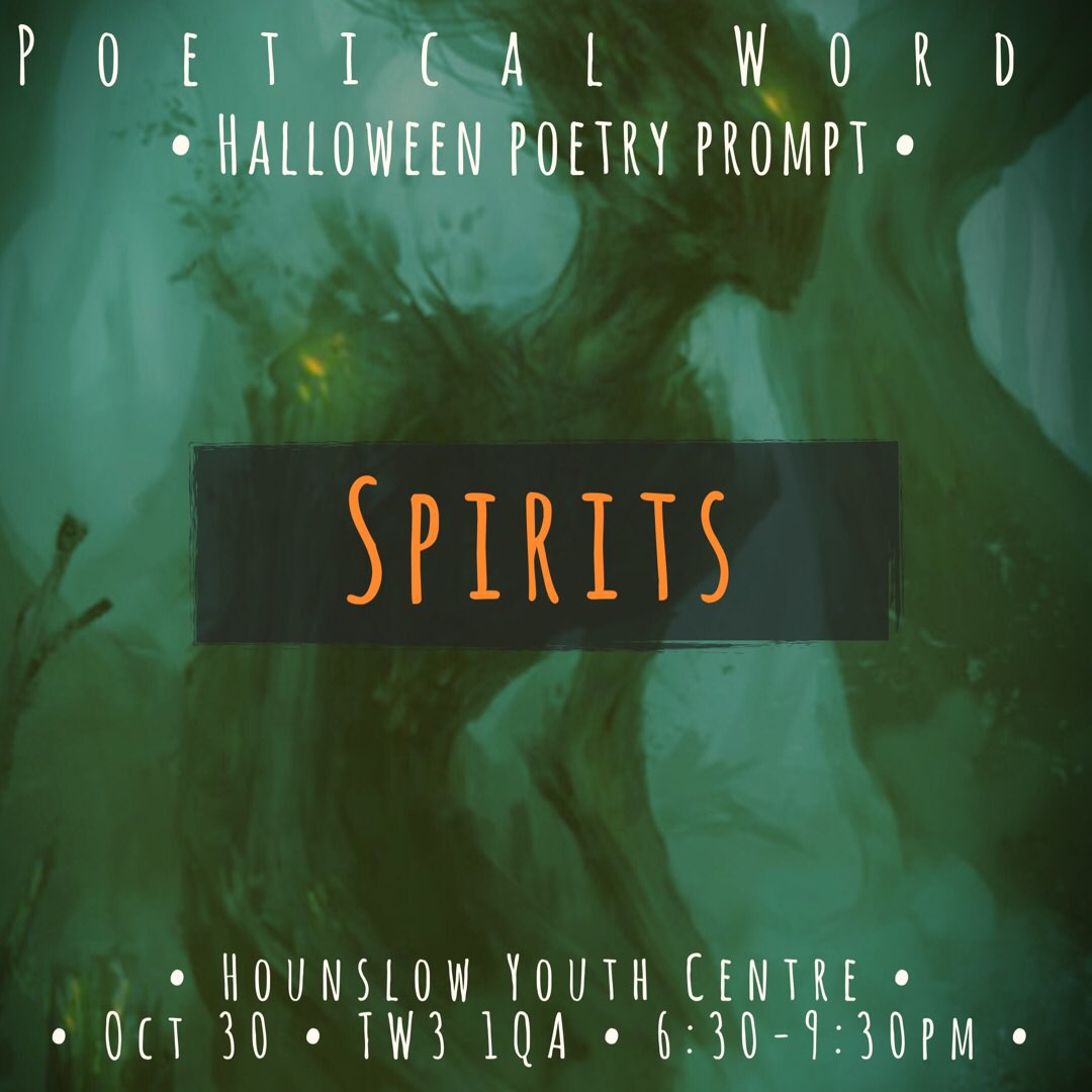 PoeticalWord's tweet photo. Today's poetry prompt is SPIRITS...
#poetrypromots #poetry #poeticalword #hounslow #creative #community https://t.co/wF9xn0vZqh