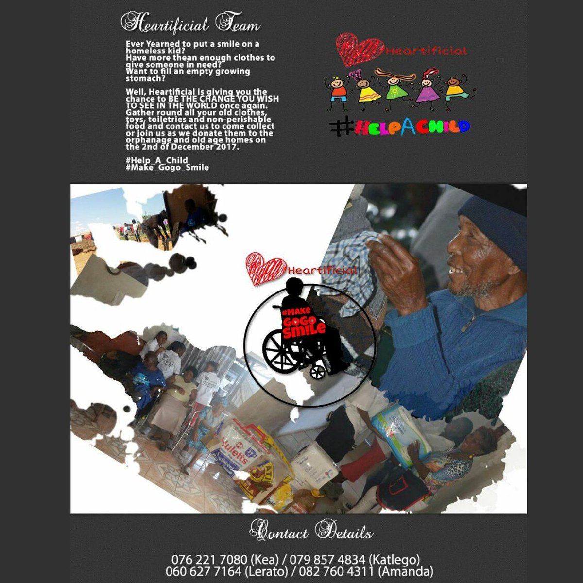 Keamo_Matlala's tweet photo. PLEASE RT!
#MakingGogoSmile #HelpingAChild
To donate old clothes,toys, toiletries and non-perishable food
🍛👗🍞👖
Contact:
076 221 7080 (Kea) https://t.co/8R8L9R2Poo
