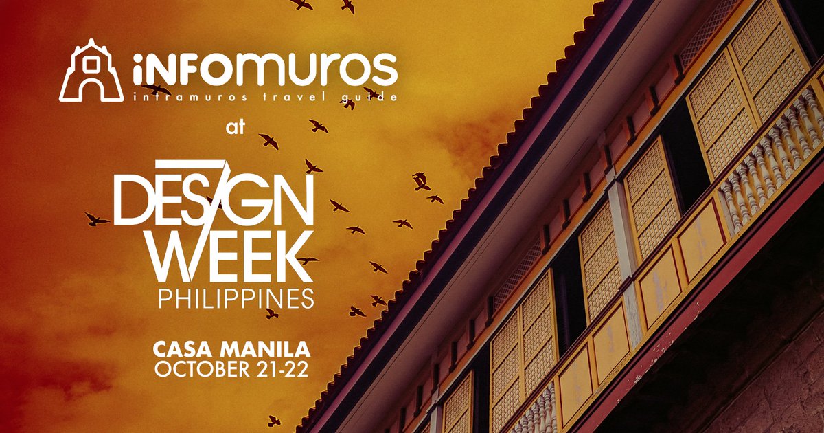 InfomurosApp's tweet image. Celebrate creativity and design with #Infomuros during #DesignWeekPH. Visit us on October 21-22 at Casa Manila, Intramuros. See you all! 🇵🇭