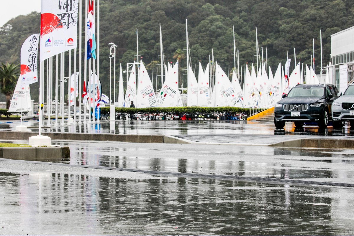 BritishSailing's tweet photo. Rain storms shut down the wind and any chance of racing today at #wcsgamagori 🇯🇵 We'll try again tomorrow! https://t.co/cUnVFHswFV