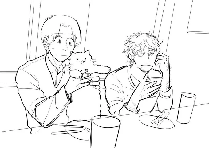 憶えてないけど描きかけのマルコとジルベールとネコ 