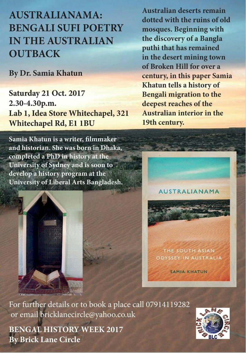 final (apologies!) event this week organised by <a href="/BrickLaneCircle/">Brick Lane Circle</a> at #Whitechapel <a href="/ideastores/">Idea Store</a> Sat, 2.30: The South Asian Odyssey in Australia