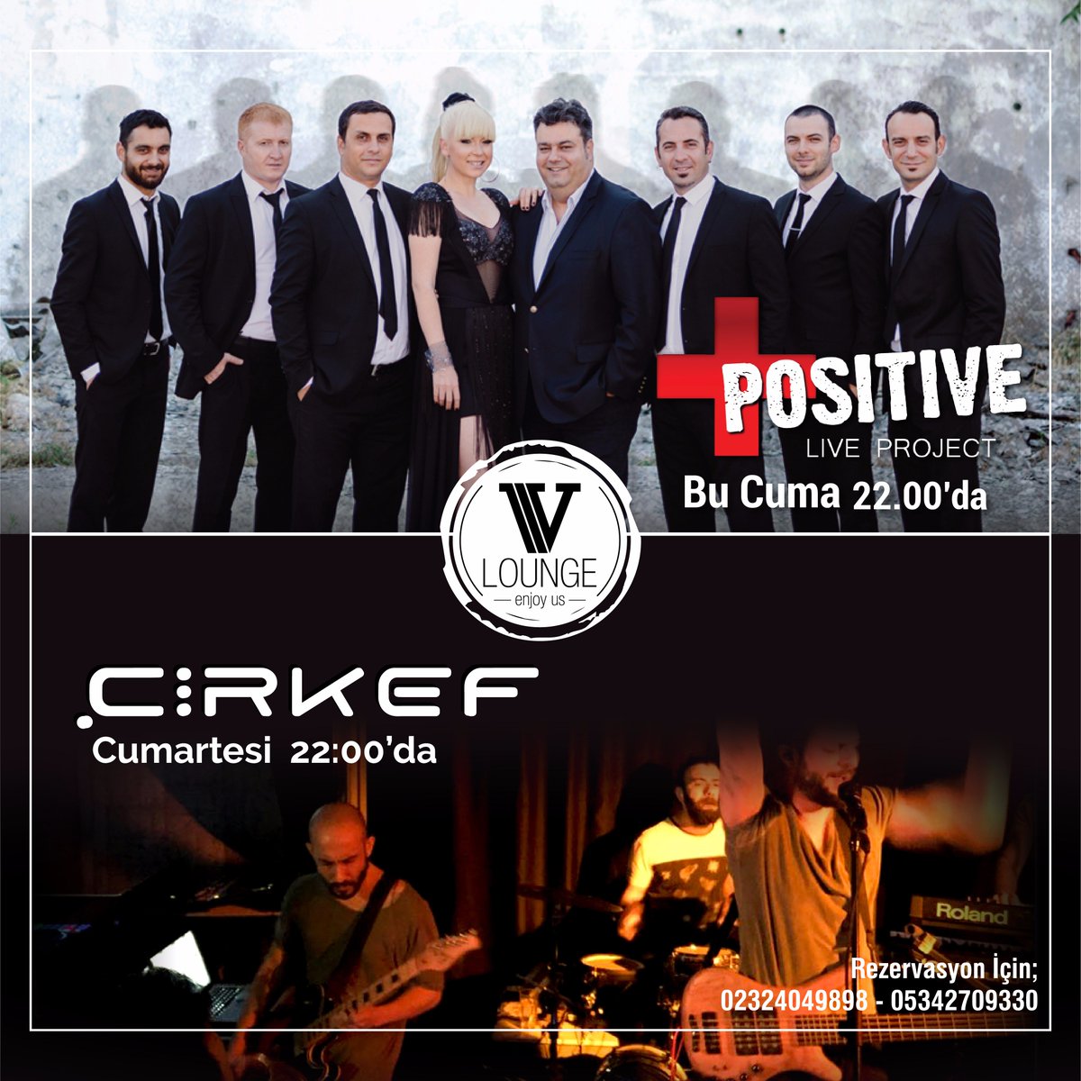 V Lounge bu hafta sonu yine dopdolu bir programla sizlerle olacak! Kaçırmayın. #vloungeizmir #cirkef #positiveliveproject #cuma #cumartesi
