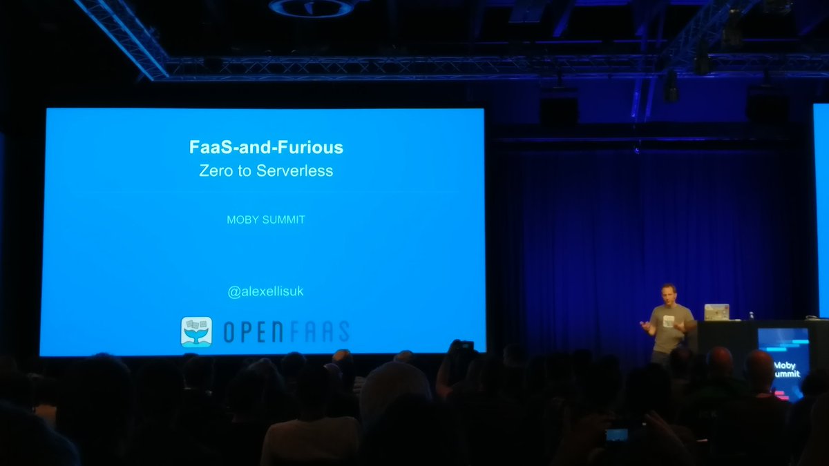 laurentgrangeau's tweet photo. . @alexellisuk on stage presentin @openfaas #MobySummit. Announcin the project's been integratd into the #serverless section @CloudNativeFdn https://t.co/NO62Ss5LMf
