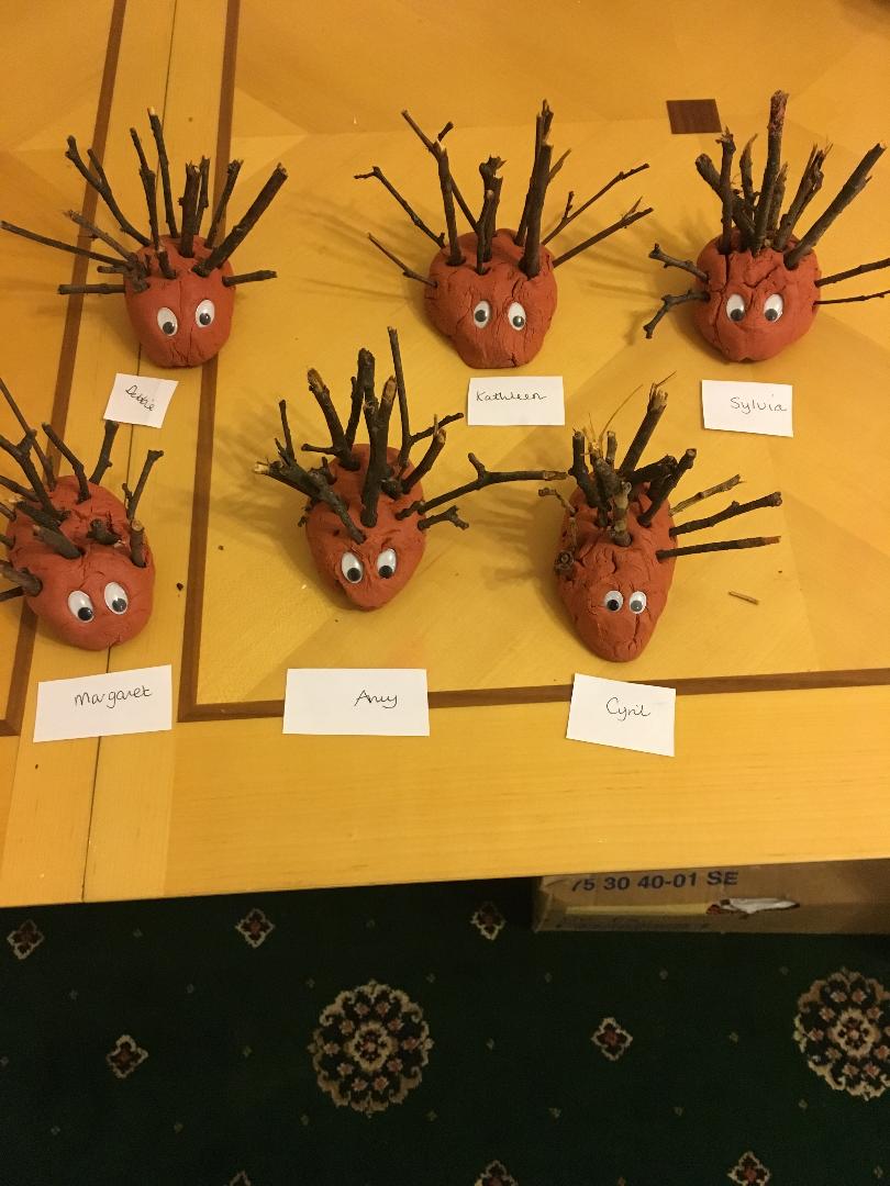 BankHall_care's tweet photo. #Autumn hedgehogs made this morning by our residents using twigs collected on a walk to the park https://t.co/FFmqjDaEy2