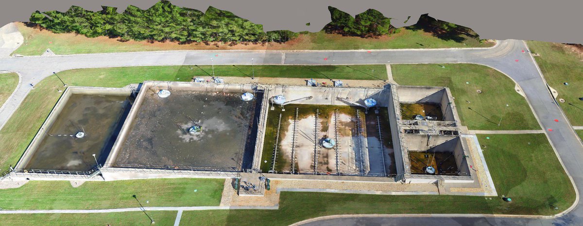 JohnRayHoward's tweet photo. A 3D #RealityModel of a set of Digesters at a #Wastewater #Treatment #Plant - Flown with a #DJI Inspire #Drone and X5 Camera | #Bentley https://t.co/UTMi4KPidF