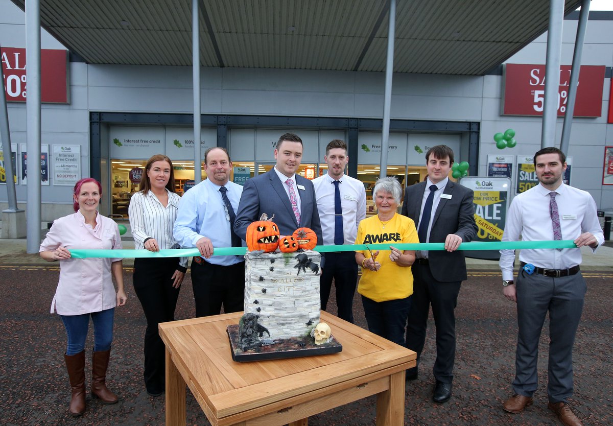 OFLoakfurniture's tweet photo. We opened our #Derry #Londonderry showroom last weekend, with a spooky Halloween cake created by @CakeBombMe, and donated to @AwareNI! https://t.co/Nyx56AQxLc