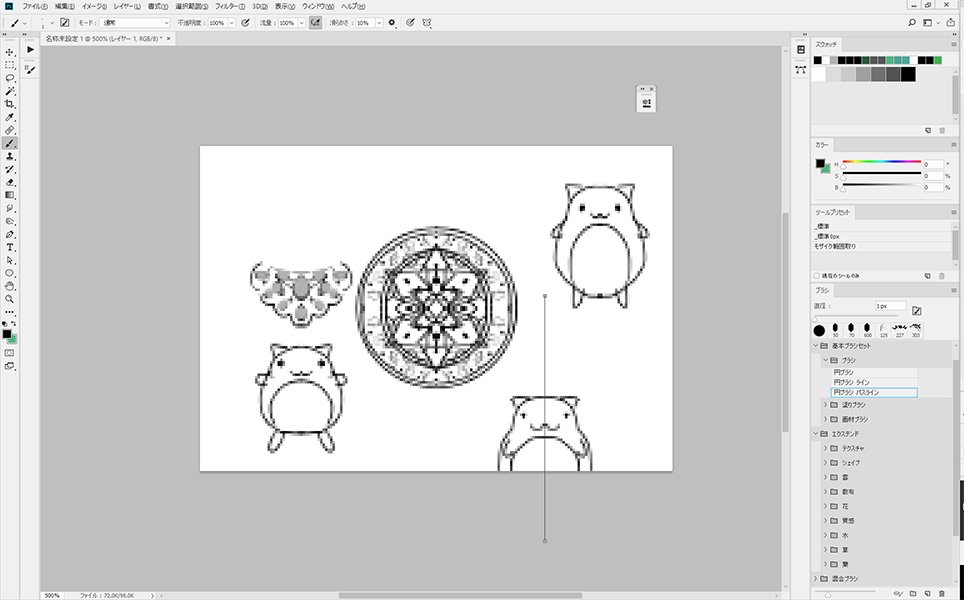 Photoshopの新機能の対称機能を試してたけど、何回描いてもコレジャナイショコラにしかならなかった。HIRAKI感しかしない。 
