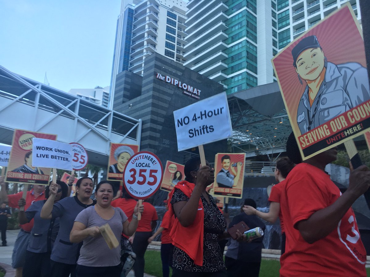 unitehere's tweet photo. Diplomat workers in SoFla Kicking off today's day of action! They recently voted to authorize a strike. #unitehere https://t.co/0OrDOwyuOz https://t.co/07ZHdhsKyW