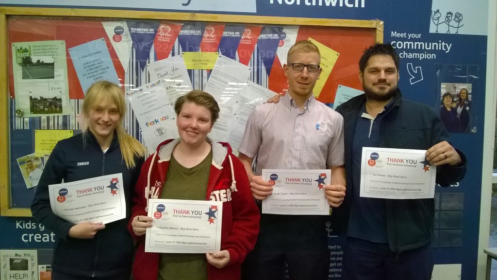 4 brave collegues who did 10000ft skydive for British heart foundation &amp; Diabetes UK.