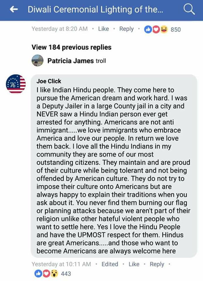 rishibagree's tweet photo. FB Comment by an American on @realDonaldTrump 's Diwali celebrations https://t.co/pLNYOzkopZ