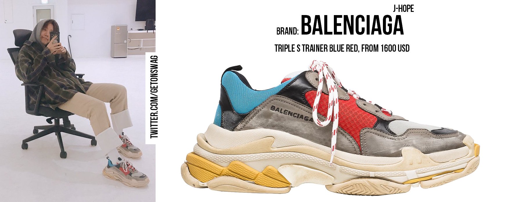 Beyond The Style ✼ Alex ✼ on Twitter: "JHOPE #BTS 171019 #JHOPE #제이홉 #방탄소년단  BALENCIAGA - Triple S trainer blue red https://t.co/0hQJ3na72V" / Twitter