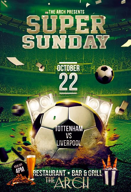 Super Sunday
Tottenham Hotspur v Liverpool
Sunday, 22 October 2017 at 16:00
Come and watch the game live at #TheArch