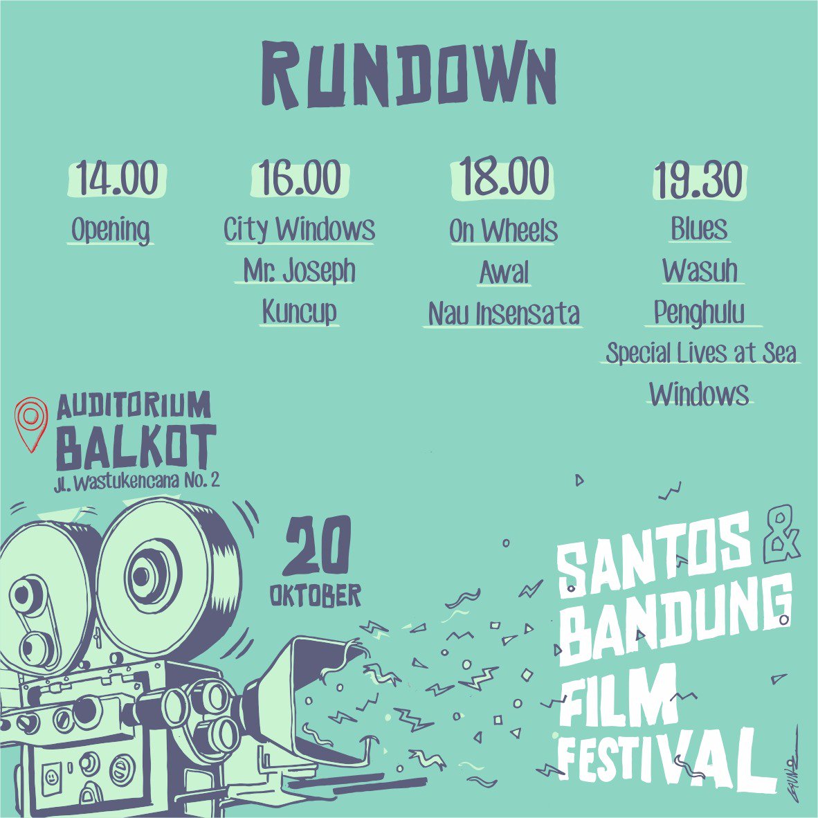 Hey kalian warga Bandung yg suka nonton film! Gak afdol kalo gak dateng ke SANTOS BANDUNG FILM FESTIVAL 2017 weekend ini! NIH JADWALNYA!