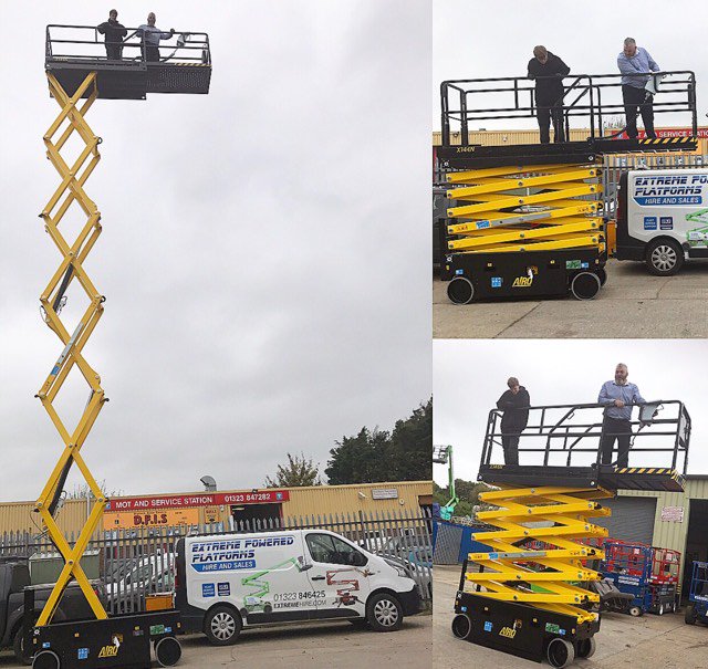 ExtremePPltd's tweet photo. Stuart and Ben testing out Airo products by UK dealer Aerial and Handling Services Ltd at our Sussex depot today... thanks Steve! Great machines. This will fit into our Extreme fleet very nicely! https://t.co/5Xh92O0w76
