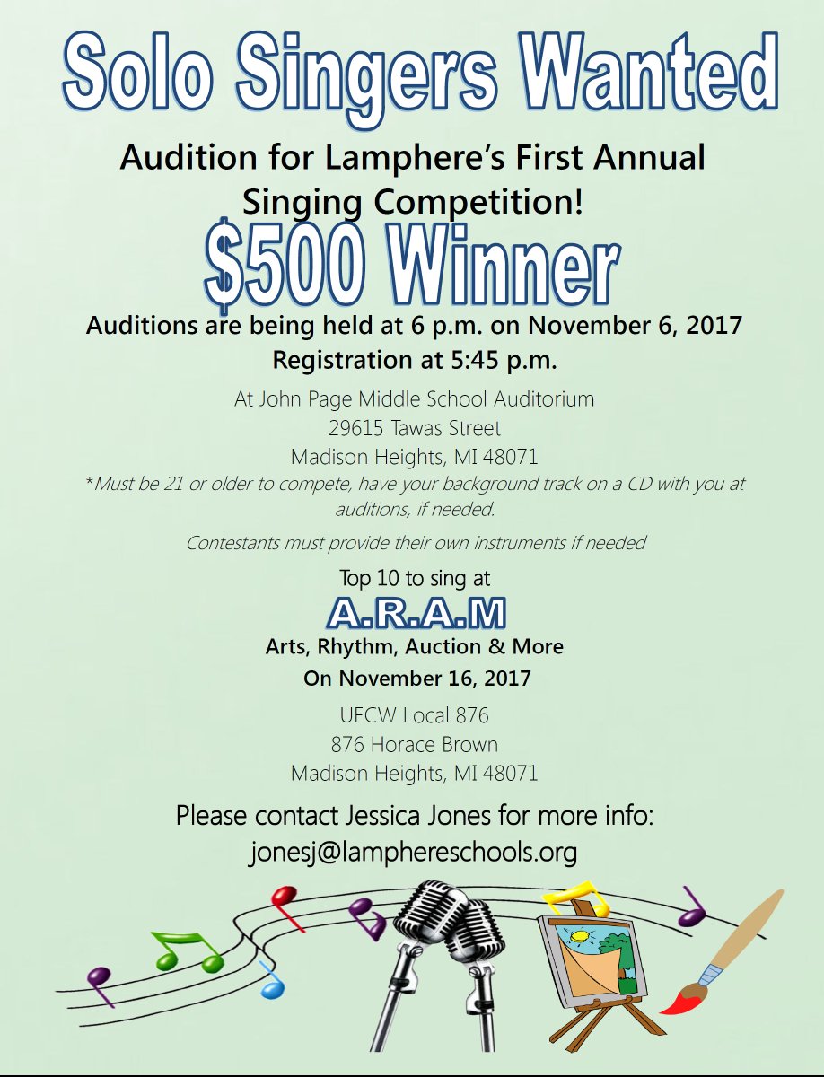 We're looking for solo singers for our 1st annual singing competition - come join the fun. #wearelamphere