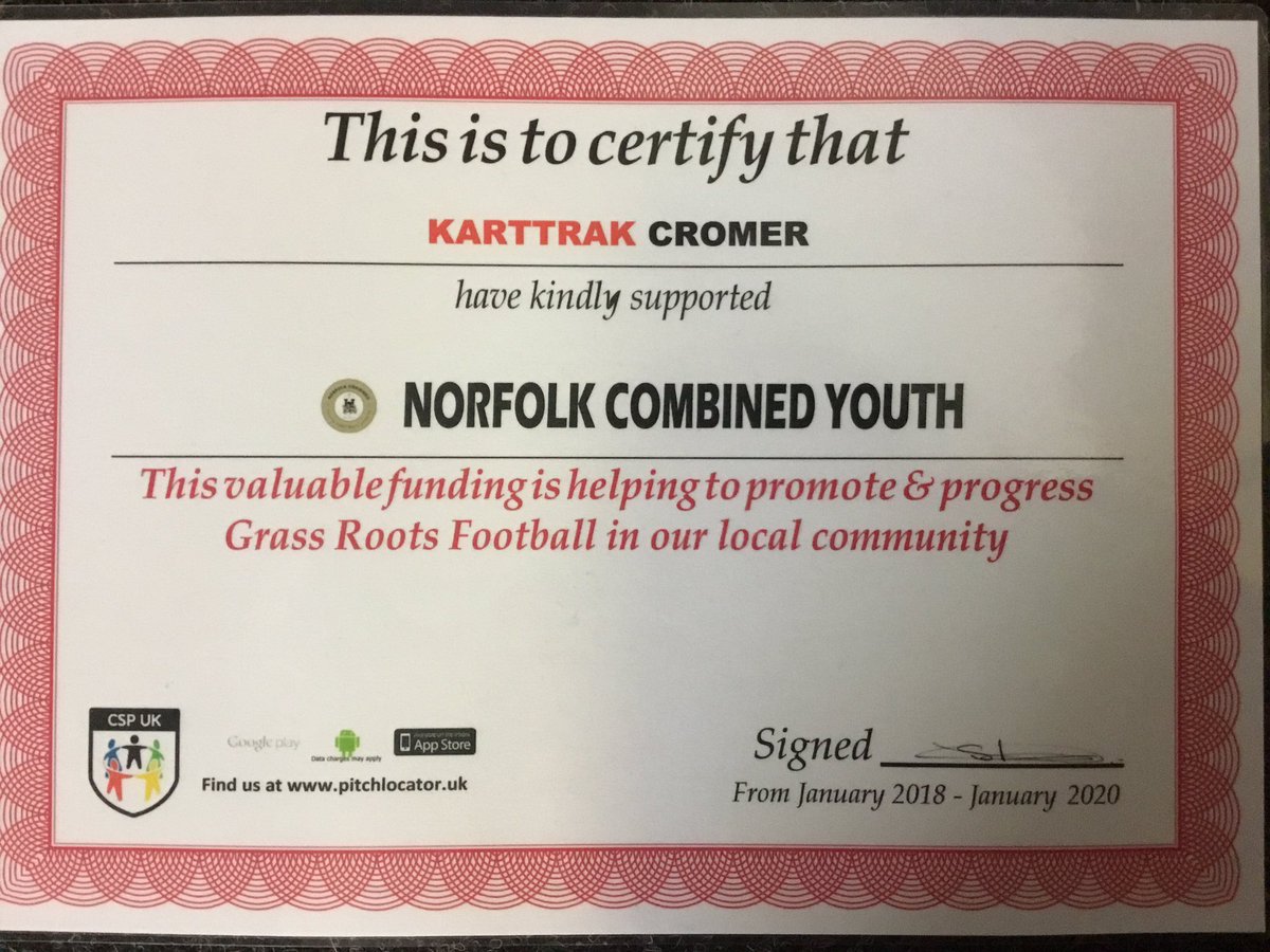 <a href="/KarttrakCromer/">Karttrak Cromer</a> are now proud sponsors of the Norfolk Combined Youth Football League #Cromer #Youth #Football