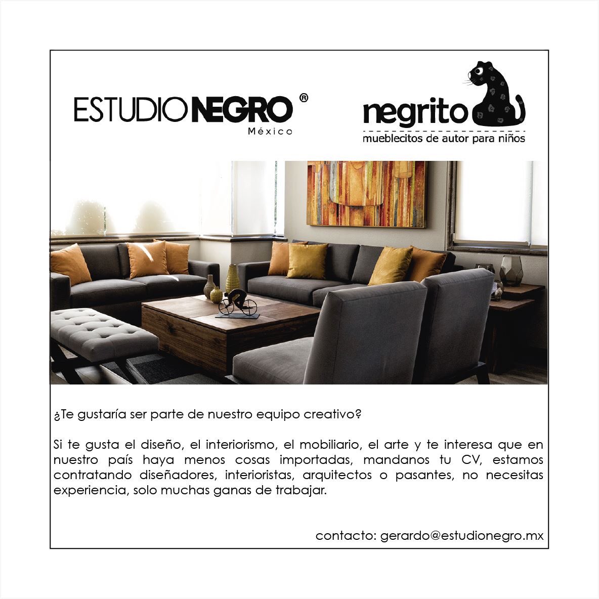 estudio_negro's tweet photo. Estamos contratando!!!!
#diseñador #arquitecto #interiorista #interiorismo #arte #diseno #consumelocal #hechoenmexico https://t.co/dCnF7baWMq