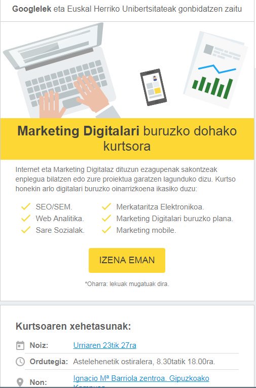 EnpleguGuneak's tweet photo. Marketing Digitalari buruzko dohako #kurtso presentziala Gipuzkoako Campusean @upvehu @GoogleActivate
https://t.co/vHg68m0auD https://t.co/9c5gvTf9P5