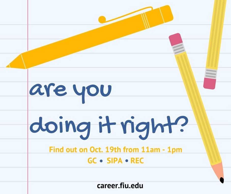 FIUCareer's tweet photo. Do you think YOU are doing it right Panthers? Stop by any of our 3 tables TODAY from 11am-1pm to find out! #FIUCareer #AYDIR https://t.co/1LOtvFpX2S