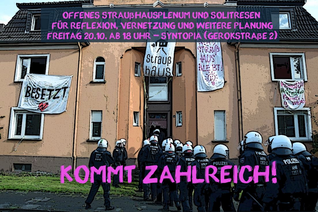 squatDU's tweet photo. Fr. 20.10. ab 18h im @syntopiaDU: offenes #squatDU #straußhaus Vernetzungstreffen für alle Unterstützer*innen, anschließend Solitresen! https://t.co/bweP9v3Dgw