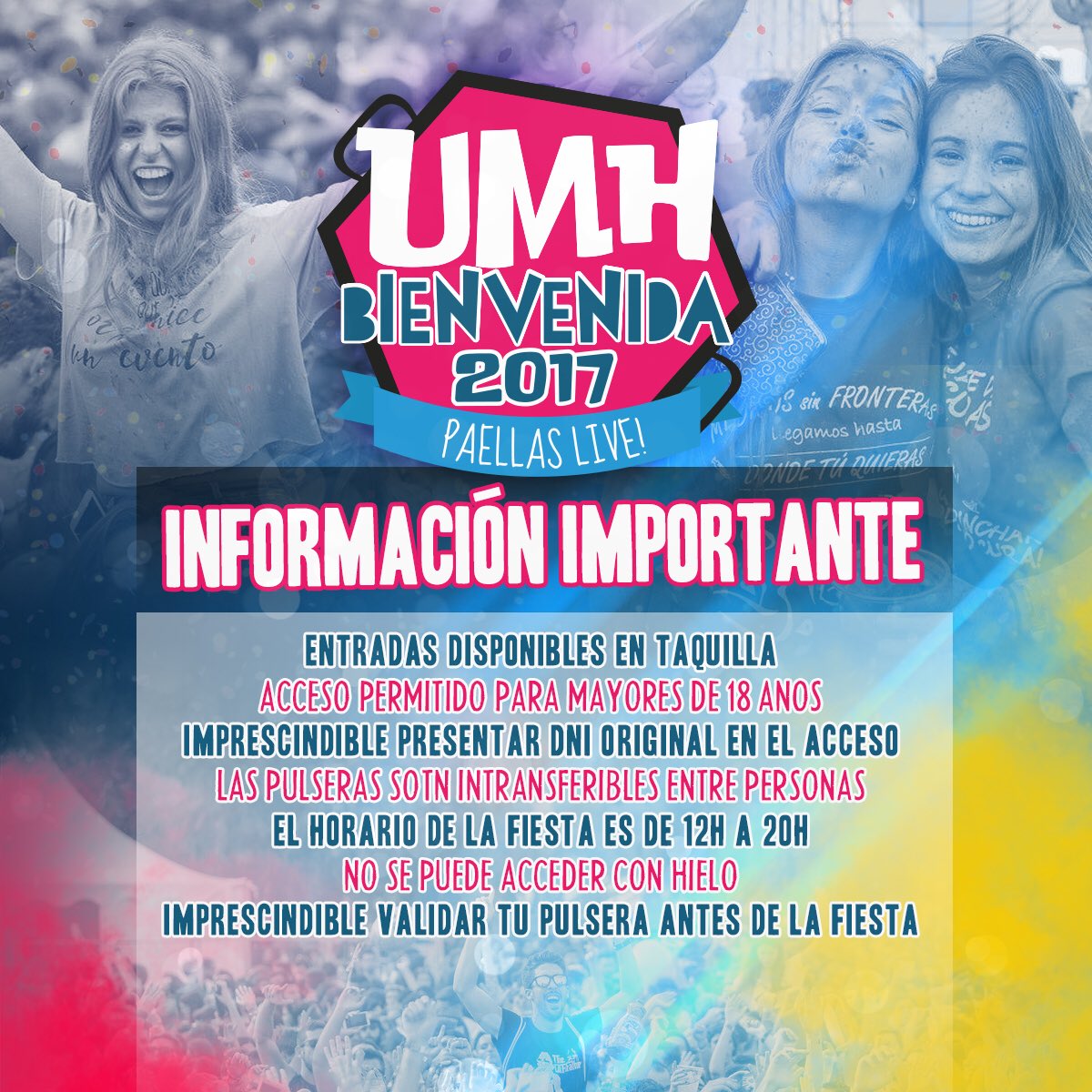 Recuerda esta INFORMACIÓN IMPORTANTE para mañana en la Bienvenida UMH 🎉🕺🙈🥘☀ y no olvides descansar hoy bien, te queremos al 100%