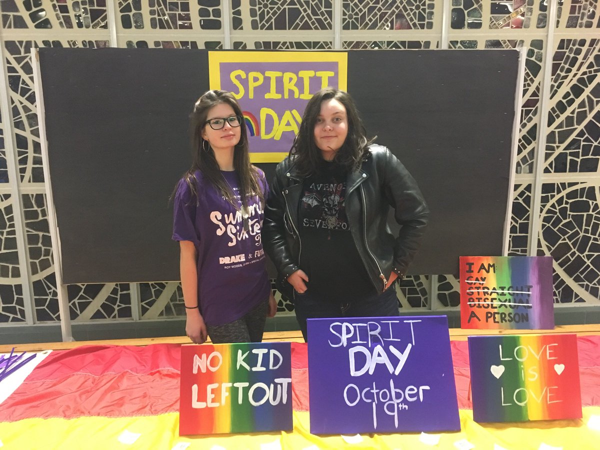 MBJHS_EPSB's tweet photo. We’ve got our #purpleon for #SpiritDay ! Come visit our #GSA table to get your purple bracelet and free stick-ons!!! https://t.co/XTAEjMSuw4